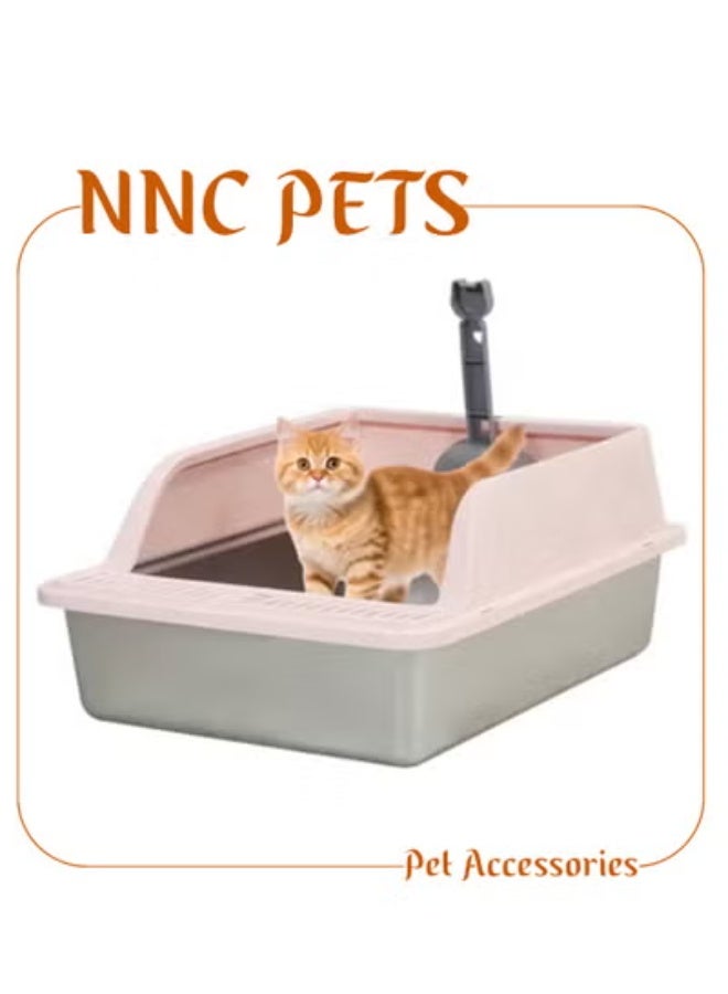 NNC PETS Stainless steel cat litter box for Indoor/Outdoor use, Durable Semi-enclosed cat toilet with High fence, Litter scoop, Non-stick, Grid design, and Detachable design, Easy to clean, 50 cm (Pink) - Image 1