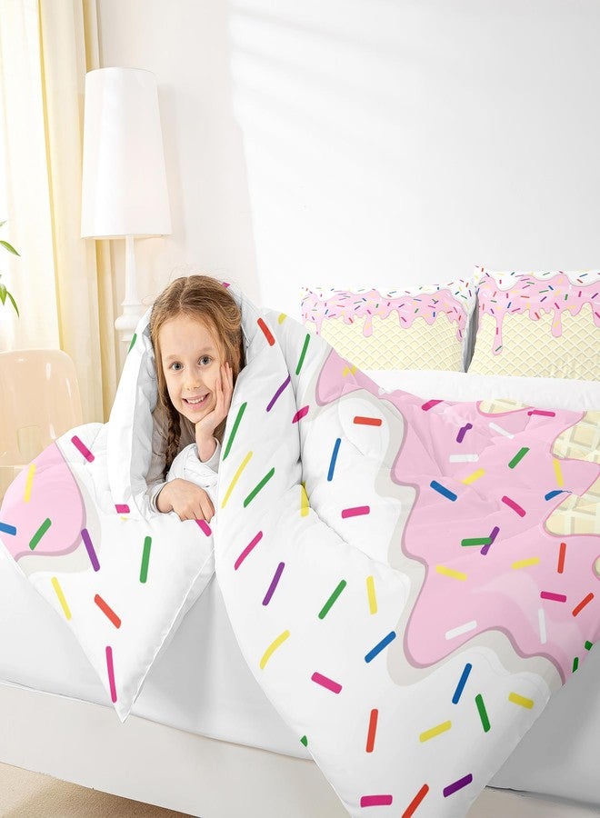 Homewish Girls Ice Cream Twin Size Comforter Set,Kids Pink White Cream Cake Decor All Season Bedding Set,Teens Colorful Candy Comforter,Children Desserts Decor Quilt Set Bedroom Collection 2Pcs - Image 3