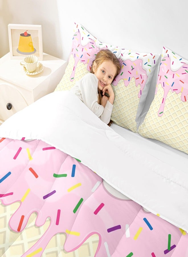 Homewish Girls Ice Cream Twin Size Comforter Set,Kids Pink White Cream Cake Decor All Season Bedding Set,Teens Colorful Candy Comforter,Children Desserts Decor Quilt Set Bedroom Collection 2Pcs - Image 2
