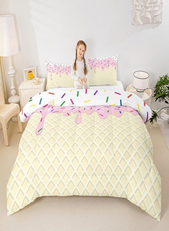 Homewish Girls Ice Cream Twin Size Comforter Set,Kids Pink White Cream Cake Decor All Season Bedding Set,Teens Colorful Candy Comforter,Children Desserts Decor Quilt Set Bedroom Collection 2Pcs - Image 4