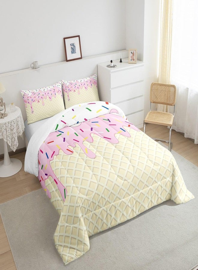 Homewish Girls Ice Cream Twin Size Comforter Set,Kids Pink White Cream Cake Decor All Season Bedding Set,Teens Colorful Candy Comforter,Children Desserts Decor Quilt Set Bedroom Collection 2Pcs - Image 5