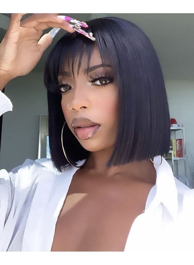 إستيل شعر مستعار قصير بوب مع الانفجارات باروكات شعر بشري برازيلي مستقيم 150٪ كثافة بدون دانتيل أمامي شعر مستعار بدون غراء مصنوع آليًا شعر مستعار بوب للنساء السود - Image 1
