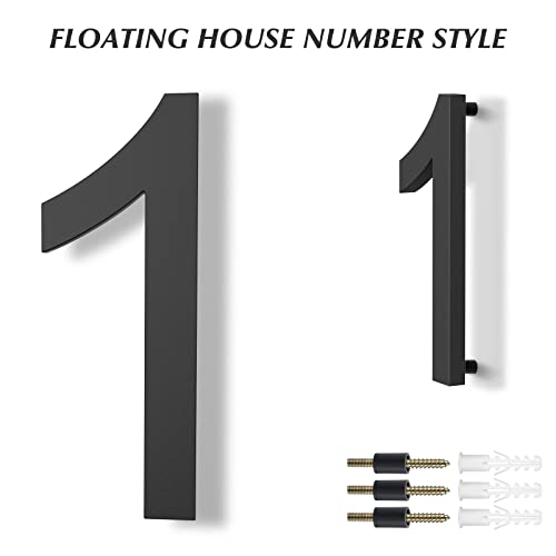 DEWEL 8 inch Floating Large House Numbers for Outside, Black Modern House Address Numbers Decor for 911 Visibility Signage with Nail Kits (House Number 1) - Image 3