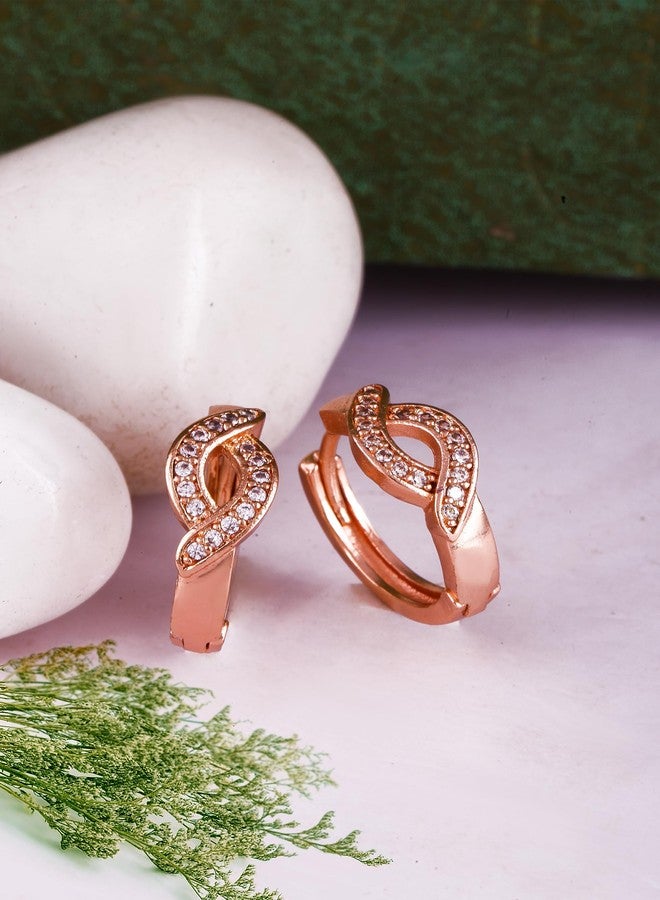 AMAAL Rose gold Earrings for Women Girls Wife girlfriend Fashion Western Hoop Earrings for Girls Hoops Earrings Birthday Gift Anniversary Bali ear rings stylish ad cz american diamond AD CZ stone A166 - Image 2