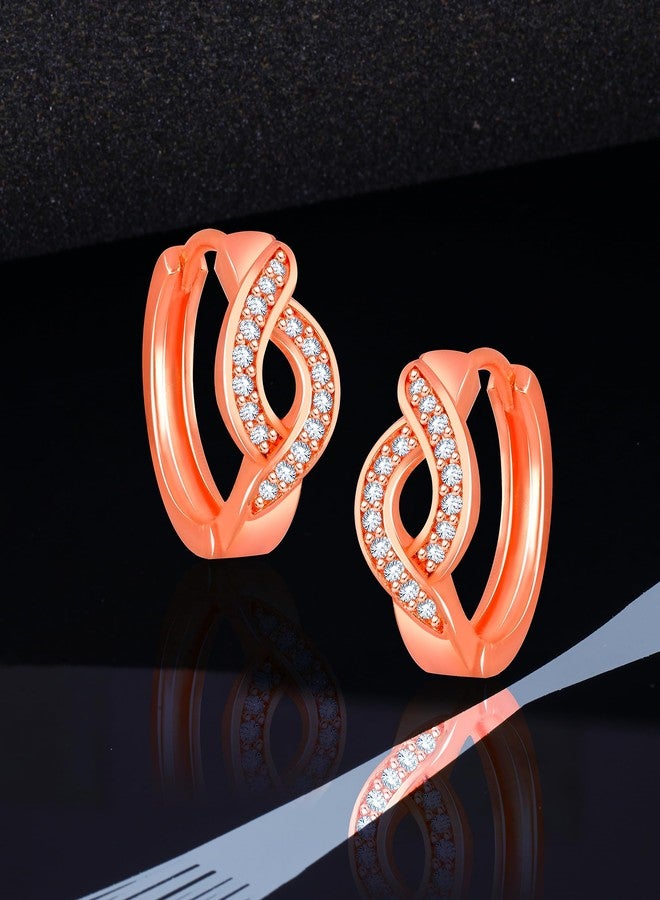 AMAAL Rose gold Earrings for Women Girls Wife girlfriend Fashion Western Hoop Earrings for Girls Hoops Earrings Birthday Gift Anniversary Bali ear rings stylish ad cz american diamond AD CZ stone A166 - Image 4