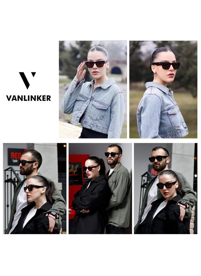 VANLINKER - Classic Polarized Thick Square Sunglasses For Men Women Trendy Polarized Shades Gafas De Sol Hombre Tortoise Frame Brown Lens - Image 1