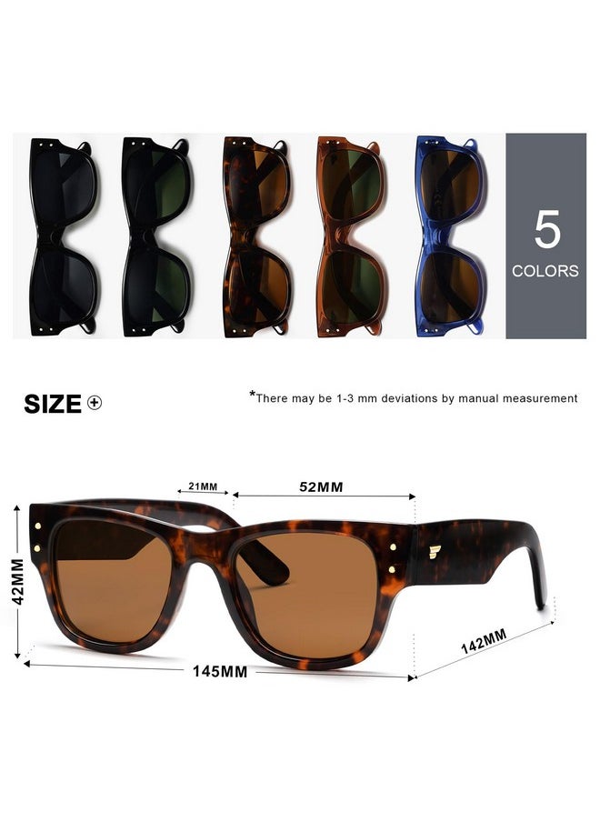 VANLINKER - Classic Polarized Thick Square Sunglasses For Men Women Trendy Polarized Shades Gafas De Sol Hombre Tortoise Frame Brown Lens - Image 1