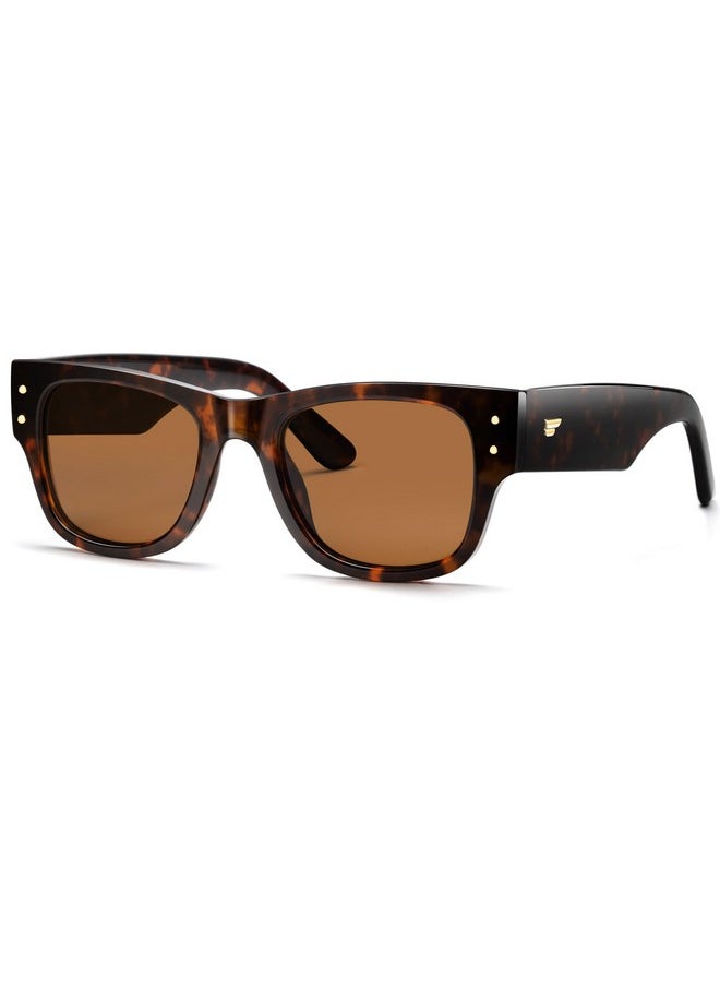 VANLINKER - Classic Polarized Thick Square Sunglasses For Men Women Trendy Polarized Shades Gafas De Sol Hombre Tortoise Frame Brown Lens - Image 1