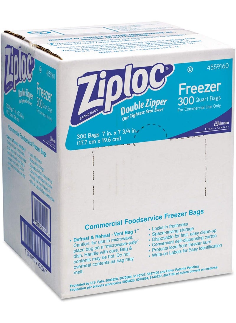 Ziploc Ziploc 696187 Double Zipper Freezer Bags 1Qt 27Mil 7 X 7 34 Clear WLabel 300Carton  - Image 1