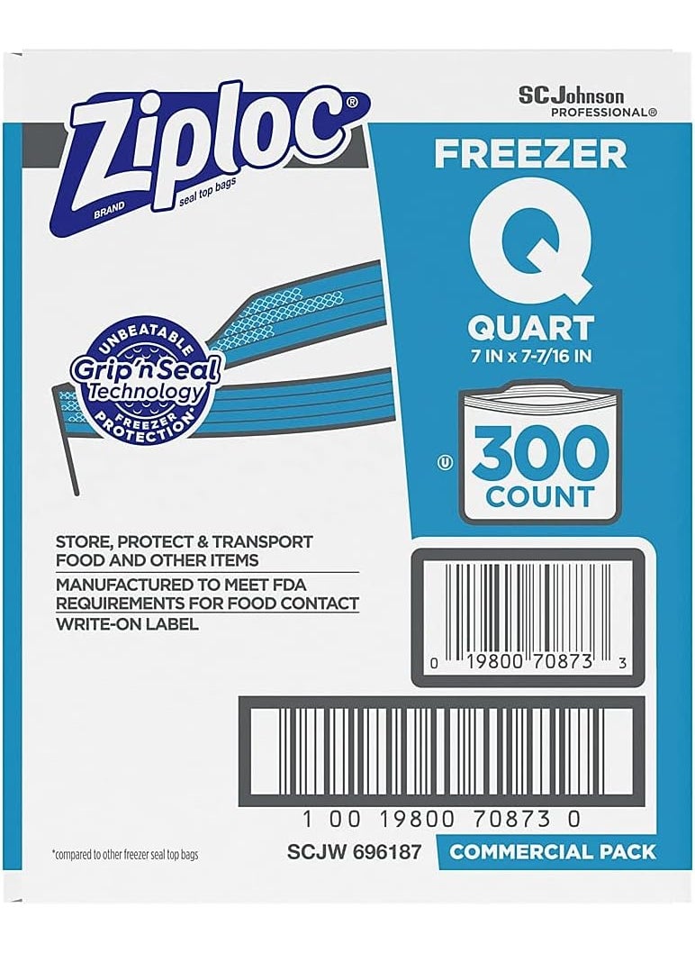 Ziploc Ziploc 696187 Double Zipper Freezer Bags 1Qt 27Mil 7 X 7 34 Clear WLabel 300Carton  - Image 2