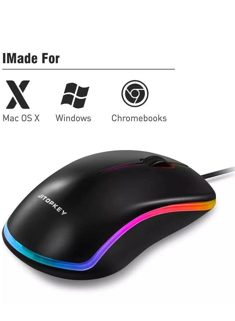 جيتوبكي ماوس M120 USB سلكي، ماوس كمبيوتر بصري بأضواء قوس قزح، مريح للنقر للمكاتب والمنزل، متوافق مع أجهزة الكمبيوتر الشخصية التي تعمل بنظام Windows والكمبيوتر المحمول وسطح المكتب وMacBook وChromebook - Image 2