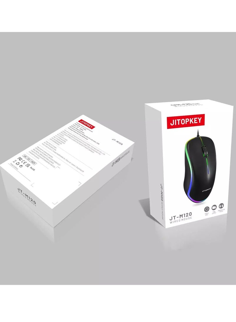 جيتوبكي ماوس M120 USB سلكي، ماوس كمبيوتر بصري بأضواء قوس قزح، مريح للنقر للمكاتب والمنزل، متوافق مع أجهزة الكمبيوتر الشخصية التي تعمل بنظام Windows والكمبيوتر المحمول وسطح المكتب وMacBook وChromebook - Image 5