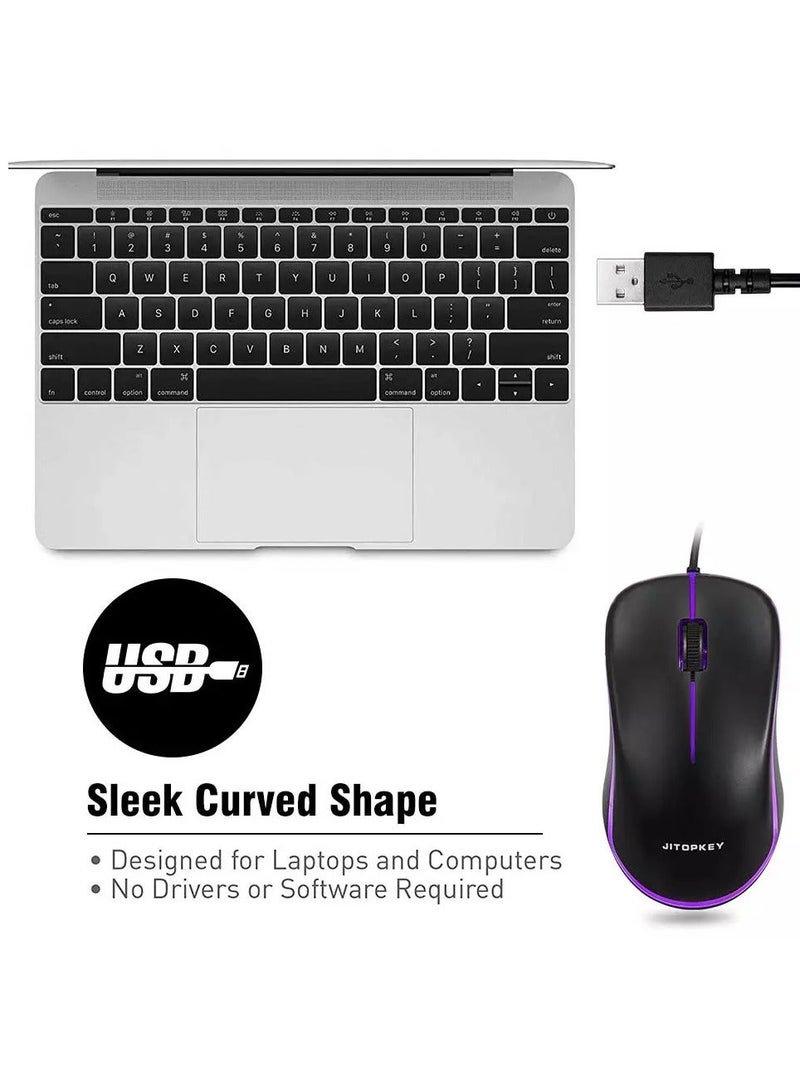 جيتوبكي ماوس M120 USB سلكي، ماوس كمبيوتر بصري بأضواء قوس قزح، مريح للنقر للمكاتب والمنزل، متوافق مع أجهزة الكمبيوتر الشخصية التي تعمل بنظام Windows والكمبيوتر المحمول وسطح المكتب وMacBook وChromebook - Image 4