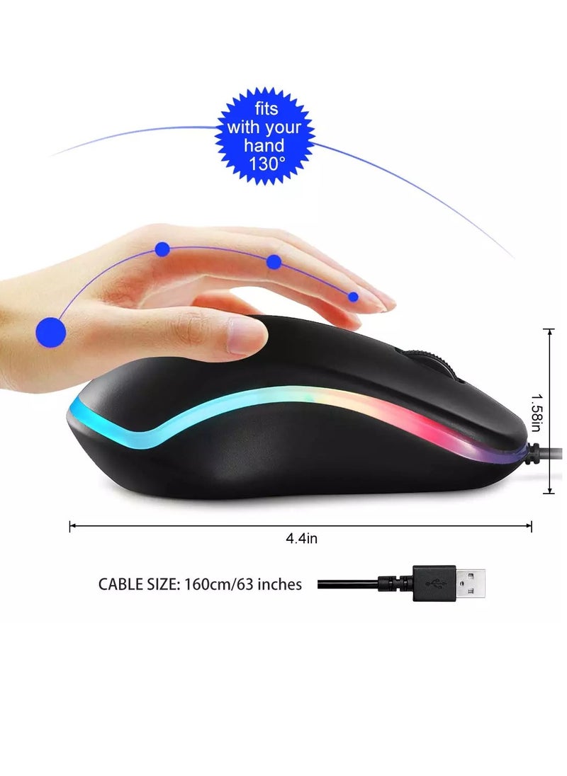 JITOPKEY - M120 USB Wired Mouse, Rainbow Lights Optical Corded Computer Mouse, Comfortable Click for Office and Home Mice, Compatible with Windows PC, Laptop, Desktop, MacBook, Chromebook, Multicolor - Image 1