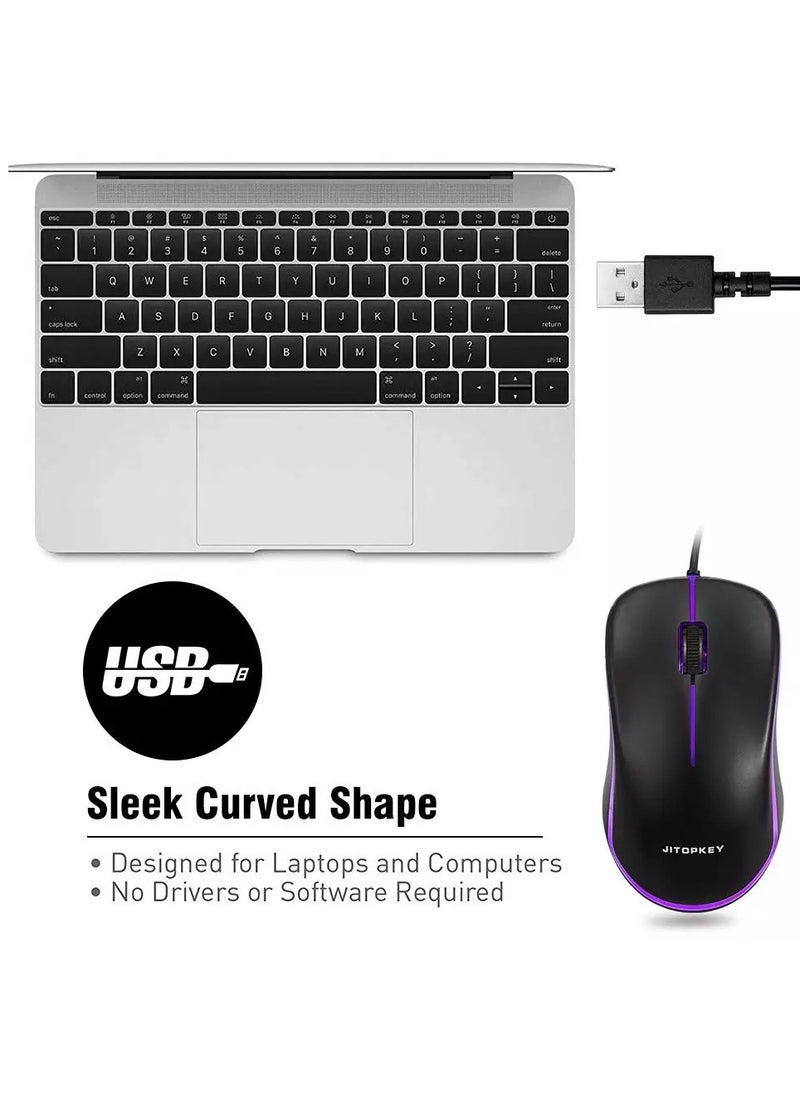 JITOPKEY - M120 USB Wired Mouse, Rainbow Lights Optical Corded Computer Mouse, Comfortable Click for Office and Home Mice, Compatible with Windows PC, Laptop, Desktop, MacBook, Chromebook, Multicolor - Image 1