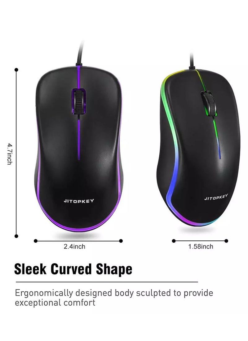 JITOPKEY - M120 USB Wired Mouse, Rainbow Lights Optical Corded Computer Mouse, Comfortable Click for Office and Home Mice, Compatible with Windows PC, Laptop, Desktop, MacBook, Chromebook, Multicolor - Image 1