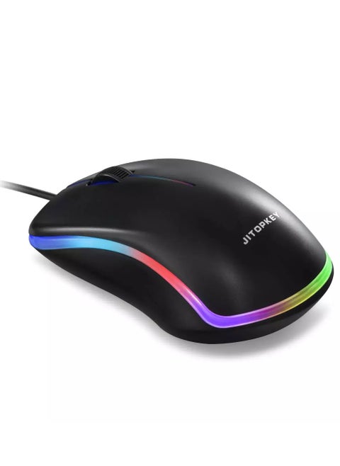 M120 USB Wired Mouse, Rainbow Lights Optical Corded Computer Mouse, Comfortable Click for Office and Home Mice, Compatible with Windows PC, Laptop, Desktop, MacBook, Chromebook, Multicolor