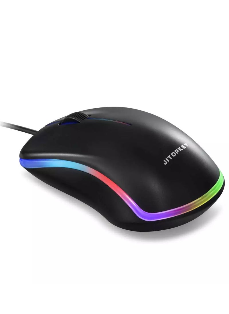 JITOPKEY - M120 USB Wired Mouse, Rainbow Lights Optical Corded Computer Mouse, Comfortable Click for Office and Home Mice, Compatible with Windows PC, Laptop, Desktop, MacBook, Chromebook, Multicolor - Image 1