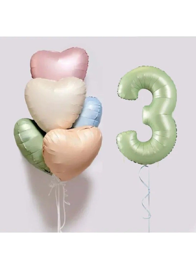 Store 5 Pieces Retro Heart Foil Balloon Bouquet Set Water Green Number Foil Balloon Birthday Balloon Set Decoration  - Image 1