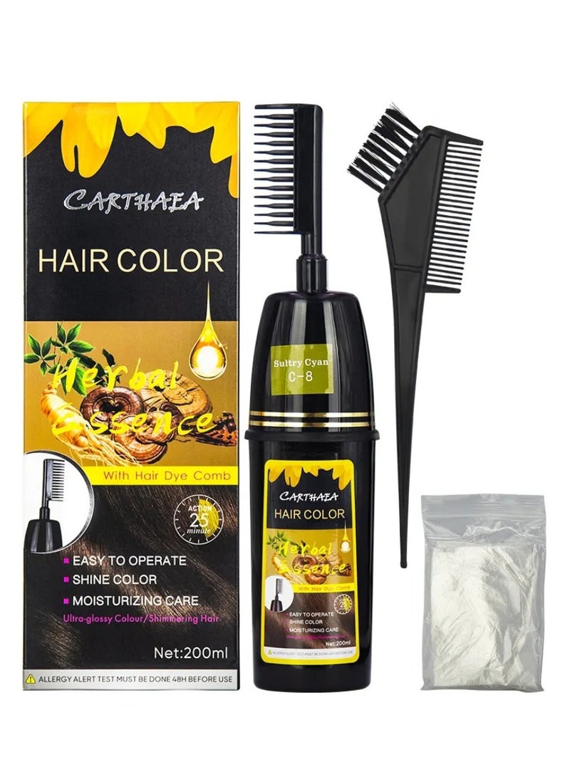 Carthaea 200ml Black Hair Dye Color with Comb Hair Dye Comb with Herbal Essence 15 to 25 Min Easy Hair Coloring Shampoo Moisturizing Shining Ultra Glossy Color Cream Hair Dyeing Color Cream - Image 1