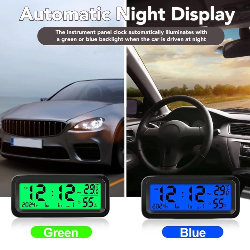 Solar Car Dashboard Clock With Automatic Backlight Temperature And Humidity Monitor Digital Electronic Clock Black - Image 5