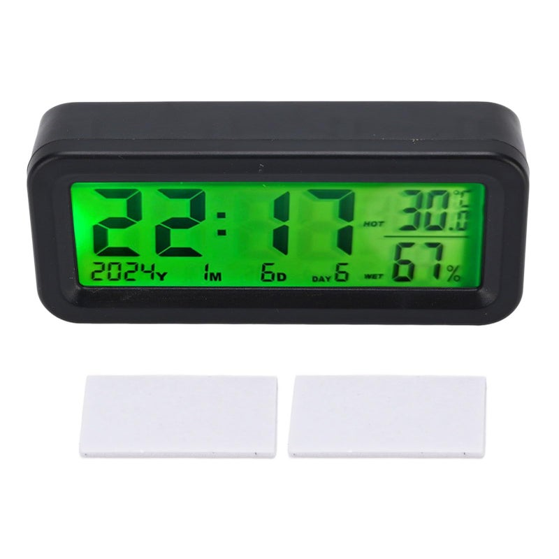 Solar Car Dashboard Clock With Automatic Backlight Temperature And Humidity Monitor Digital Electronic Clock Black - Image 2