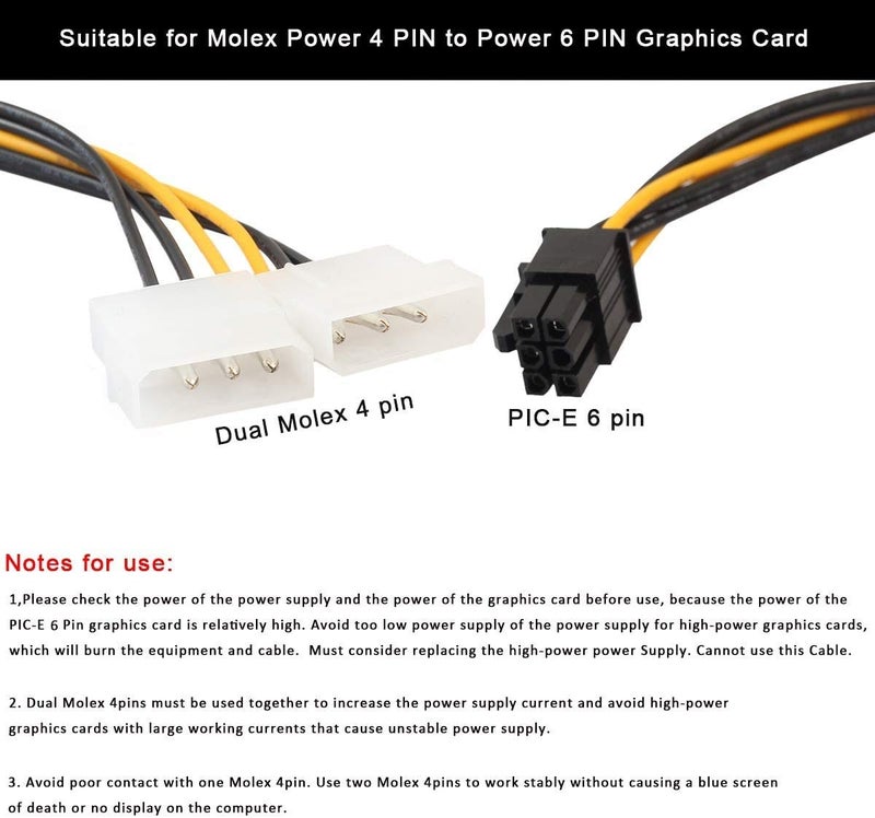 LipiWorld® 6 Pin PCI Express to Dual 4 Pin Molex LP4 Power Cable Adapter Video Graphics Card Power Cable (Dual 4Pin to 6Pin Pack-1) - Image 3