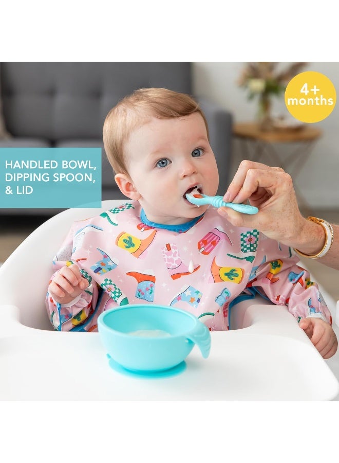 BUMKiNs مجموعة تغذية الأطفال من بومكينز المصنوعة من السيليكون القابل للشفط، وعاء، غطاء، ملعقة، خالية من BPA، أول تغذية، فطام بقيادة الطفل - أزرق، مجموعة مكونة من 3 قطع - Image 2