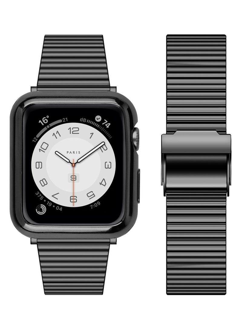SYOSI Metal Band Stainless Steel Compatible for Apple Watch Bands 42/44mm with Case Sport Adjustable Watch Bands Suitable for IWatch Series SE 6 / 5/4 / 3/2/1 for Women Men - Image 2