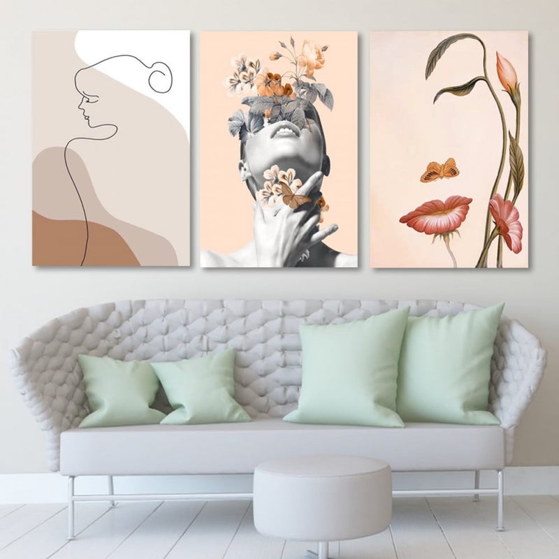 Marktna Three modern-designed canvas paintings with a hollow frame, measuring (150×70), three pieces - Image 1