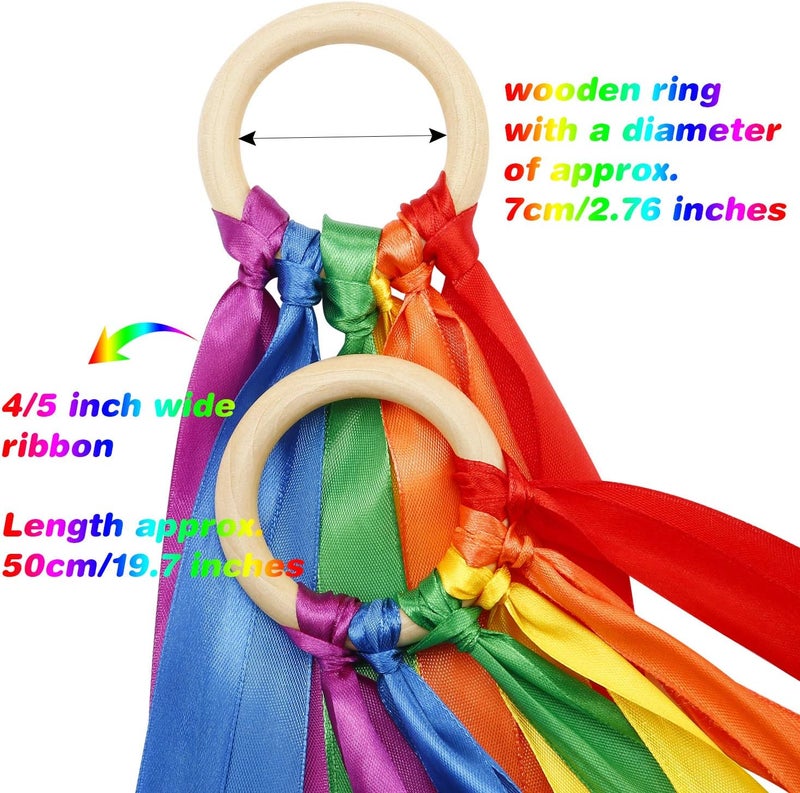 WILLBOND 3-Piece Rainbow Hand Kite - Ribbon Wrist Ribbons, Wind Wand Dancing Streamer with Wood Ring - Sensory Educational Toys for Birthday Party Favors (Fresh Color) - Image 2