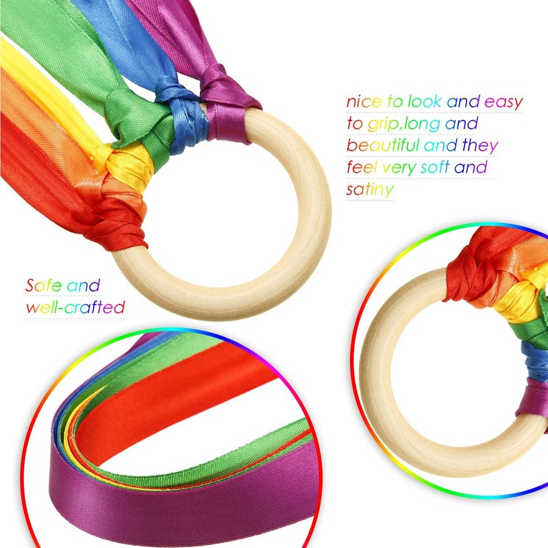 WILLBOND 3-Piece Rainbow Hand Kite - Ribbon Wrist Ribbons, Wind Wand Dancing Streamer with Wood Ring - Sensory Educational Toys for Birthday Party Favors (Fresh Color) - Image 3