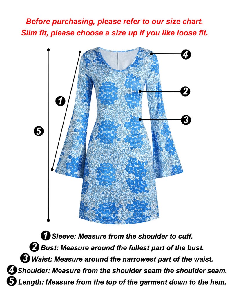 Deerjoke 60S 70S Disco Outfit Hippie Costume Women  1970 Style Clothes Dress Accessories Jewelry Halloween (Blue  Large) - Image 2