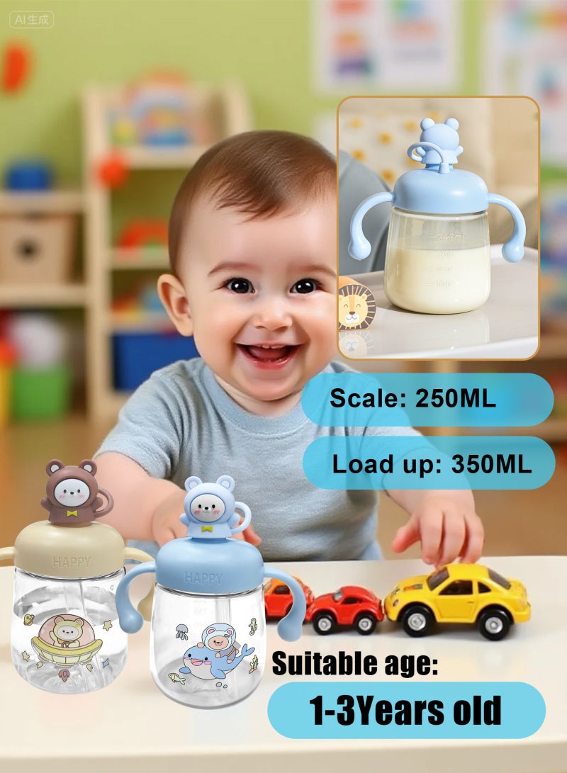 أوربازار 2 كوب شرب للأطفال الصغار، زجاجة مياه للأطفال سعة 350 مل مع غطاء قابل للطي، كوب شرب على شكل ديناصور للأطفال الصغار مع مقابض سهلة الإمساك ومقياس، كوب تدريب مانع للانسكاب للأطفال الذين يشربون بشكل مستقل - Image 4