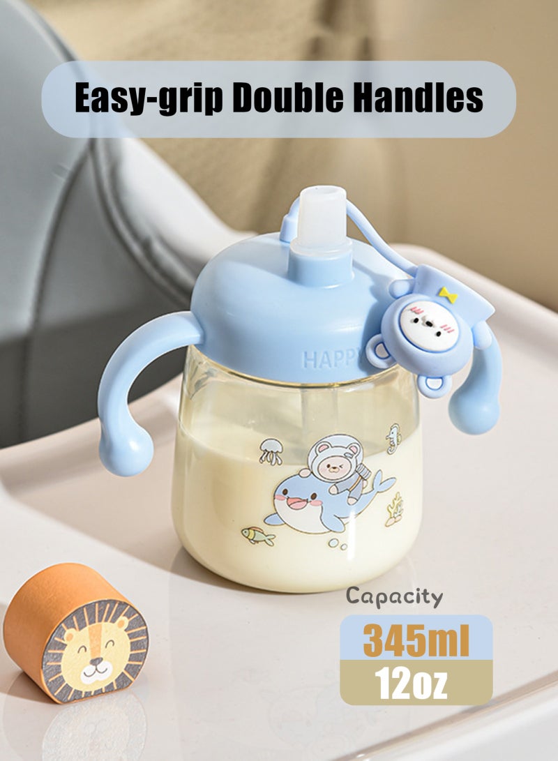 أوربازار 2 كوب شرب للأطفال الصغار، زجاجة مياه للأطفال سعة 350 مل مع غطاء قابل للطي، كوب شرب على شكل ديناصور للأطفال الصغار مع مقابض سهلة الإمساك ومقياس، كوب تدريب مانع للانسكاب للأطفال الذين يشربون بشكل مستقل - Image 3
