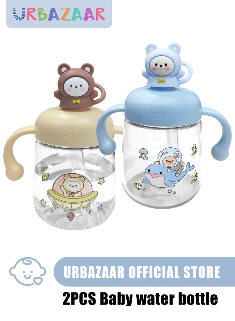 أوربازار 2 كوب شرب للأطفال الصغار، زجاجة مياه للأطفال سعة 350 مل مع غطاء قابل للطي، كوب شرب على شكل ديناصور للأطفال الصغار مع مقابض سهلة الإمساك ومقياس، كوب تدريب مانع للانسكاب للأطفال الذين يشربون بشكل مستقل - Image 1