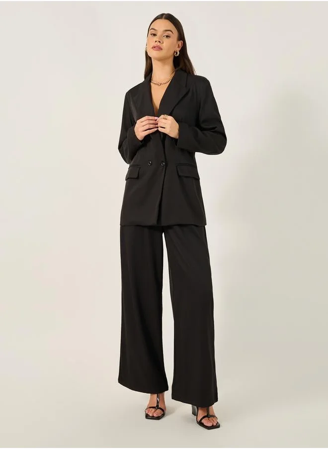 Styli Cross Waistband Wide Leg Pants with Side Seam Pockets