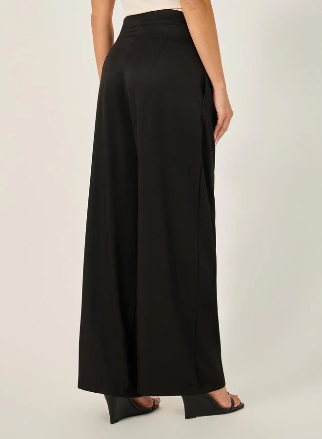 Styli Cross Waistband Wide Leg Pants with Side Seam Pockets
