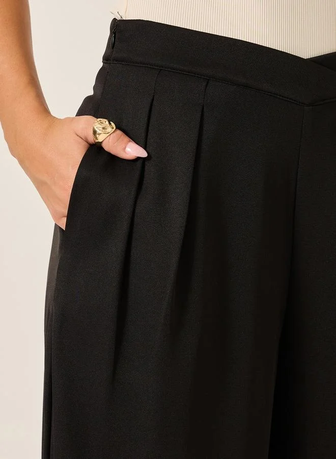 Styli Cross Waistband Wide Leg Pants with Side Seam Pockets