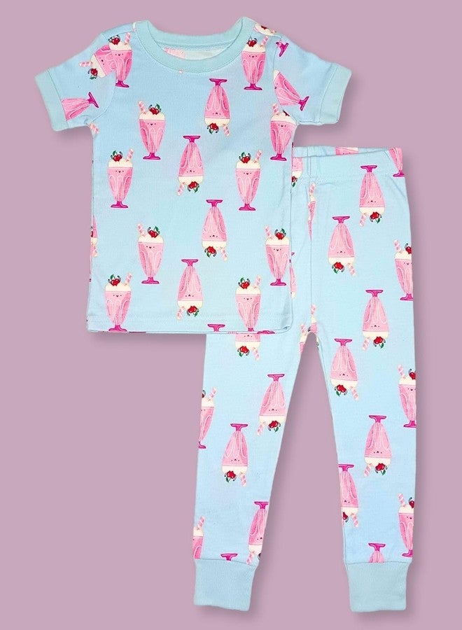 TuddyBuddy 100% Cotton Rib Boys & Girls Short Sleeves T-shirt & Pajama Sets for Day wear and Night Wear (18-24 Months, Strawberry Icecream, Blue HS Tee & Bottom Set) - Image 3