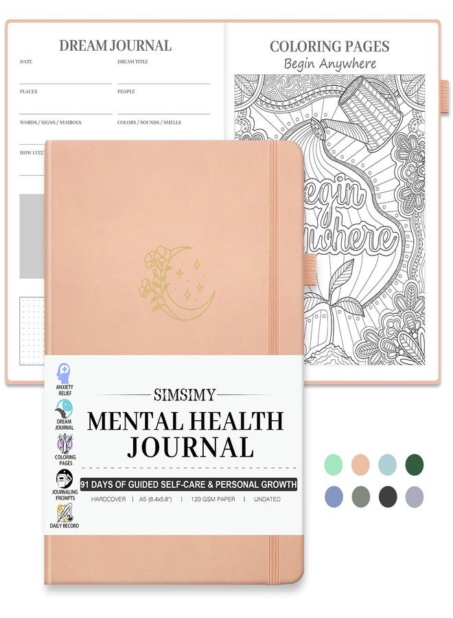 SIMSIMY Mental Health Journal, 91-Day Self Care Journal for Women Men, Guided Anxiety & Stress Relief Journal with Mood Tracker, Cognitive Behavioral Therapy Journaling with Mental Health Coloring Pages & Dream Log - Image 1
