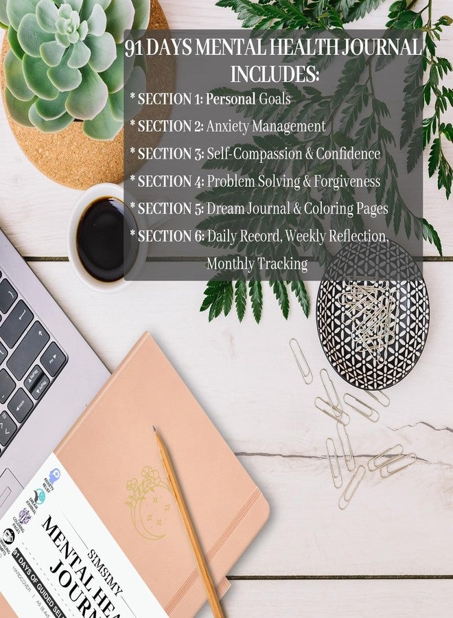 SIMSIMY Mental Health Journal, 91-Day Self Care Journal for Women Men, Guided Anxiety & Stress Relief Journal with Mood Tracker, Cognitive Behavioral Therapy Journaling with Mental Health Coloring Pages & Dream Log - Image 2
