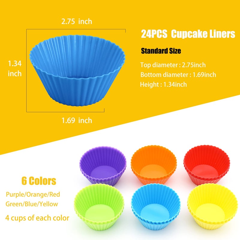 MODENGKONGJIAN Silicone Cupcake Baking Cups 24 Pack, Reusable & Non-stick Muffin Cupcake Liners Holders Set for Party Halloween Christmas, Easy Clean Pastry Muffin Moldsï¼ˆPack of 24,Multicolorï¼‰ - Image 5