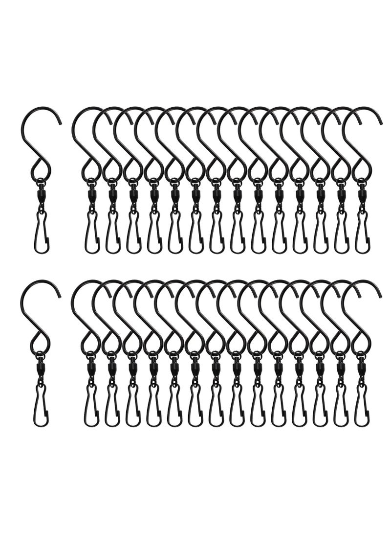 Luckam 30 Pack Swivel Hooks Clips, Stainless Steel S Hooks, Ideal for Hanging Wind Spinners, Wind Chimes, Bird Feeders, Crystal Twisters, Perfect for Garden, Party Supplies, Black - Image 1