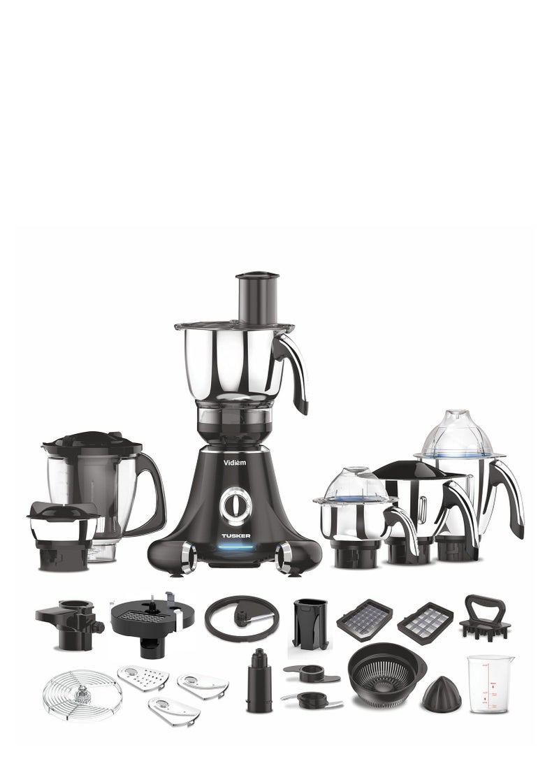VIDIEM - Vidiem mixer grinder 608 A Tusker, mixer grinder 750 watt with 3 jars and 1 juicer mixer grinder, 1 multi chef, 4 leakproof jars with self-lock for wet and dry spices, chutneys - Image 1