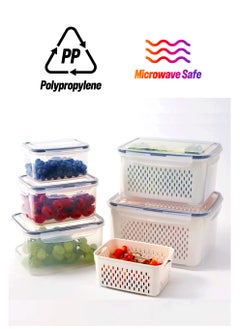 Y&D 5 PCS Large Fruit Containers for Fridge - Leakproof Food Storage with Removable Colander Dishwasher & microwave safe Produce Keep Fruits, Vegetables, Berry, Meat Fresh longer  - Image 1