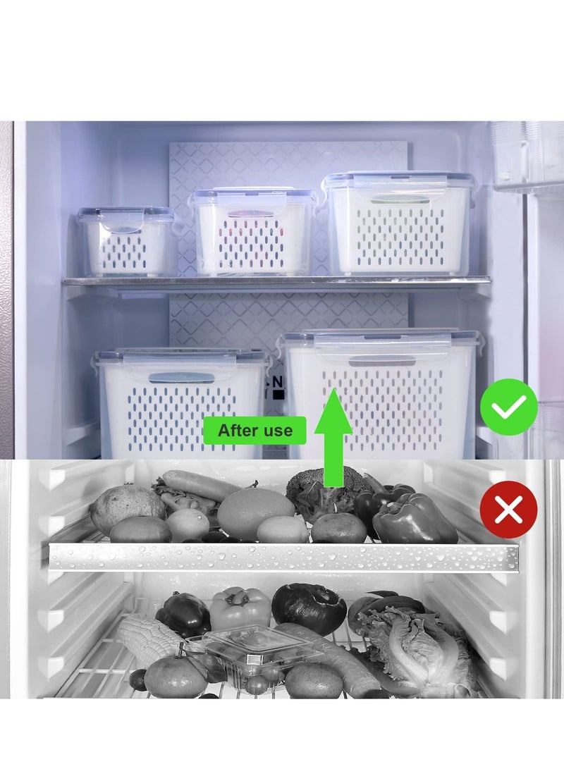 5 PCS Large Fruit Containers for Fridge - Leakproof Food Storage with Removable Colander Dishwasher & microwave safe Produce Keep Fruits, Vegetables, Berry, Meat Fresh longer