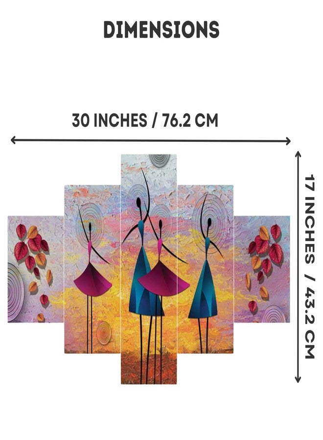 Masstone Dancing Girls Paintings | Wall Painting for Living Room, Set of 5 (76x43 Cm) | Scenery Painting for Wall Decoration | Abstract Painting for Bedroom | Painting for Wall Art - Image 2