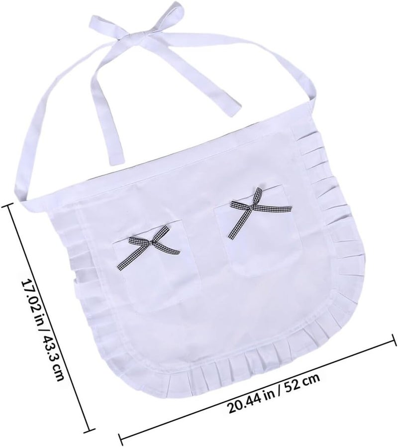 FAVOMOTO Lace Half Waist Apron with Floral Edging, White and Black Striped Bow Kitchen Cooking Apron for Women Waitresses and Restaurant Use - Image 2