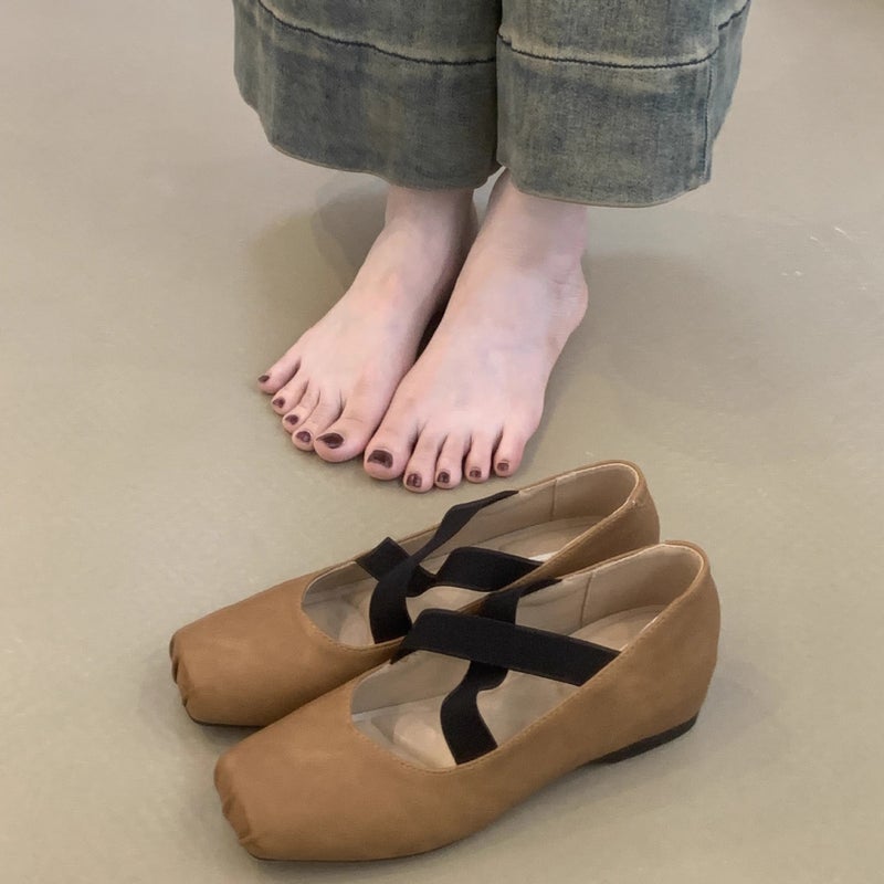 Women's Retro Mary Jane Shoes with Cross Straps, Ballet Flats - Image 4